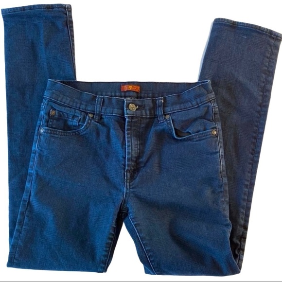 7 For All Mankind Dark Wash Denim Mid-Rise Straight Jeans Boys 14x28 Women’s 27 - Picture 1 of 12